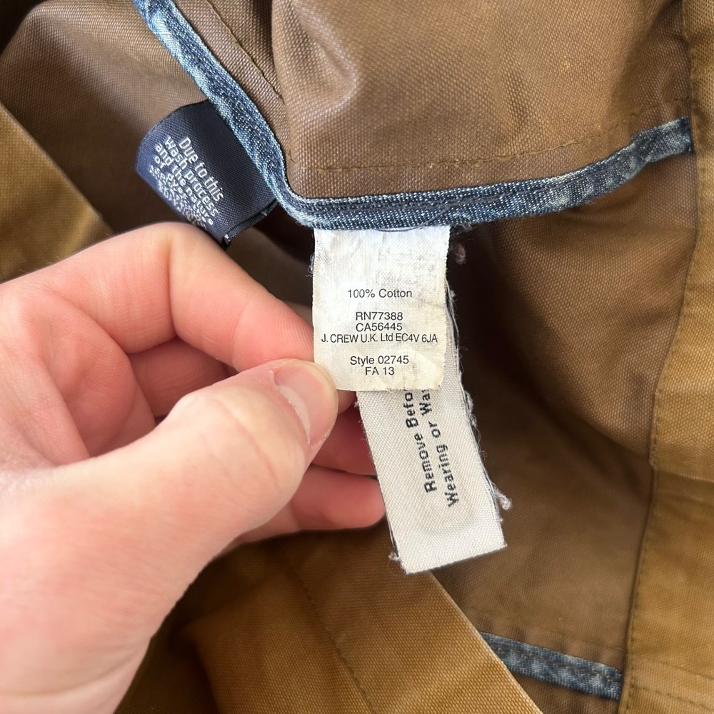 J.Crew Waxed Cotton Long Field Work Jacket Size XS Navy Blue Brown Parka 02745 - Picture 8 of 9